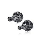 Fashion And Elegant Plated Black Geometric Round Earrings With Black Cubic Zirconia Silver - One Size