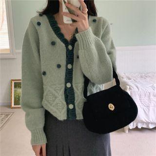 Contrast Trim Pom Pom Cardigan