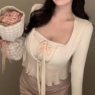 Ruffle Trim Cardigan / Tube Top