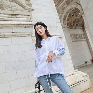 Embroidered Drawstring Hem Shirt