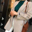 Double-breasted Checked Wool Blend Coat Beige - One Size