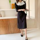 Layered Collar Tie-waist Dress Black - One Size