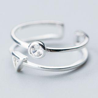 925 Sterling Silver Rhinestone Triangle & Circle Layered Open Ring