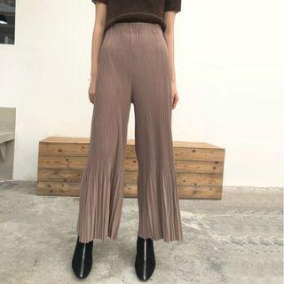Plain Loose-fit Cropped Boot-cut Pants
