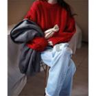 Long-sleeve Cable Knit Sweater Red - One Size