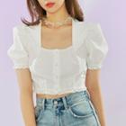 Puff-sleeve Square-neck Lace Trim Top