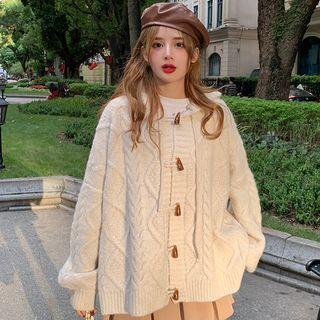 Hooded Toggle-button Cable Knit Cardigan Almond - One Size