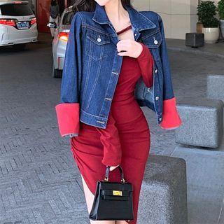 Cargo Denim Jacket / Off-shoulder Dress