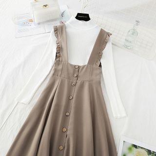 Set: Plain Knit Top + Midi A-line Jumper Skirt