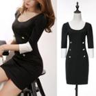 3/4-sleeve Double-breasted Sheath Dress