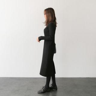 Mock-neck Ribbed Knit Long Dress