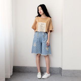 Double-breasted Wide Leg Capri Jeans