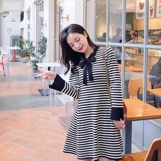 Long-sleeve Striped A-line Knit Dress