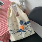 Print Canvas Tote Bag Off-white & Blue - One Size