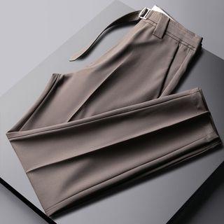 Cropped Belted Straight Leg Dress Pants