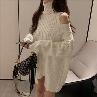 Mock-turtleneck Cold-shoulder Paneled Sweater