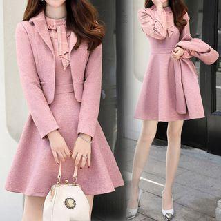Set: Long-sleeve Mini A-line Dress + Cropped Blazer