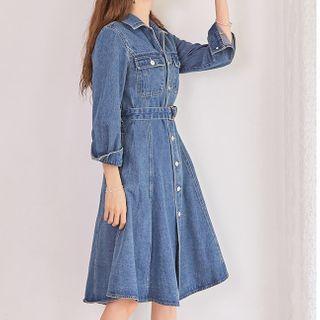 Long-sleeve Denim A-line Shirtdress