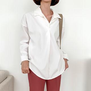 Open-placket Stitched Blouse