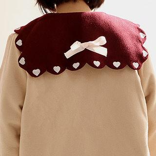 Contrast-collar Heart-button Jacket