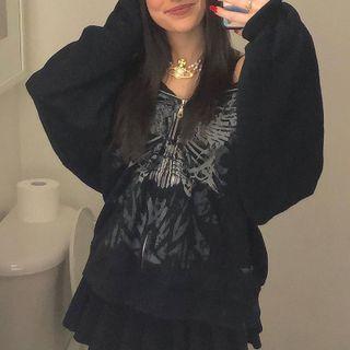 Printed Long Sleeve Zip Up Hoodie