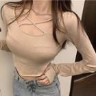 Long-sleeve Strappy Cropped T-shirt