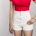 Zip-detail Flat-front Shorts