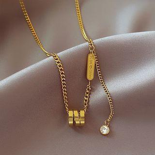 Rhinestone Pendant Stainless Steel Necklace Gold - One Size