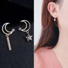 Non-matching 925 Sterling Silver Rhinestone Moon & Star Dangle Earring 1 Pair - Ear Stud - Star & Moon - One Size