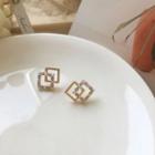 Rhinestone Faux Pearl Square Earring 1 Pair - S925 Silver - Geometry - One Size