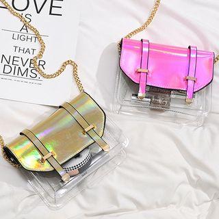 Iridescent Cover Clear Panel Crossbody Bag
