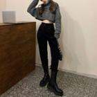 Turtleneck Cable Knit Cropped Sweater / High Waist Corduroy Pants