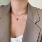 Rectangle Faux Crystal Pendant Layered Alloy Choker A - Not Detachable - Double Layer Choker - Gold - One Size