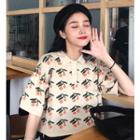 Cherry Print Short-sleeve Knit Polo Shirt