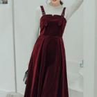 Mock-neck Knit Top / Midi A-line Overall Dress / Set