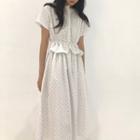 Short-sleeve Dotted Midi A-line Dress White - One Size