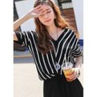 Dolman-sleeve Stripe Knit Top