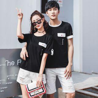 Couple Matching Contrast Trim Short Sleeve T-shirt