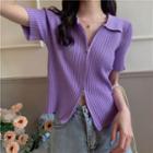 Short-sleeve Collared Zip Polo Top