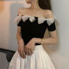 Off-shoulder Mesh Bow Fitted Top