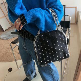 Rhinestone Stud Chain Detail Crossbody Bag Black - One Size