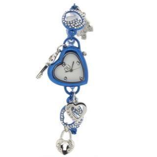 Heart-shaped Charm Wrist Watch Blue - One Size