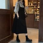 Set: Short Sleeve Leopard Print Shirt + A-line Pinafore Dress