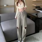 Long-sleeve Crop Top / Cutout Pants