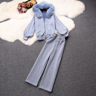 Set: Argyle Print Zip Hoodie + Wide Leg Pants