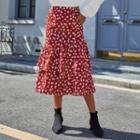 Printed Ruffle Midi A-line Skirt