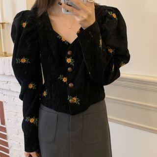 Long Sleeve Embroidered Corduroy Shirt