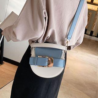 Belted Two-tone Faux Leather Saddle Crossbody Bag