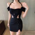 Ruffle Trim Spaghetti-strap Cropped Top / Tie-waist Ruffle Trim Mini Skirt