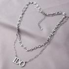 Lettering Pendant Layered Stainless Steel Choker Ido - Silver - One Size